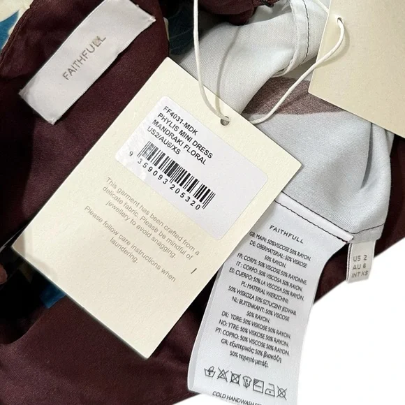 FAITHFULL THE BRAND Phylis Mini Dress, Mandraki Floral, XS/US2 - Picture 9 of 10